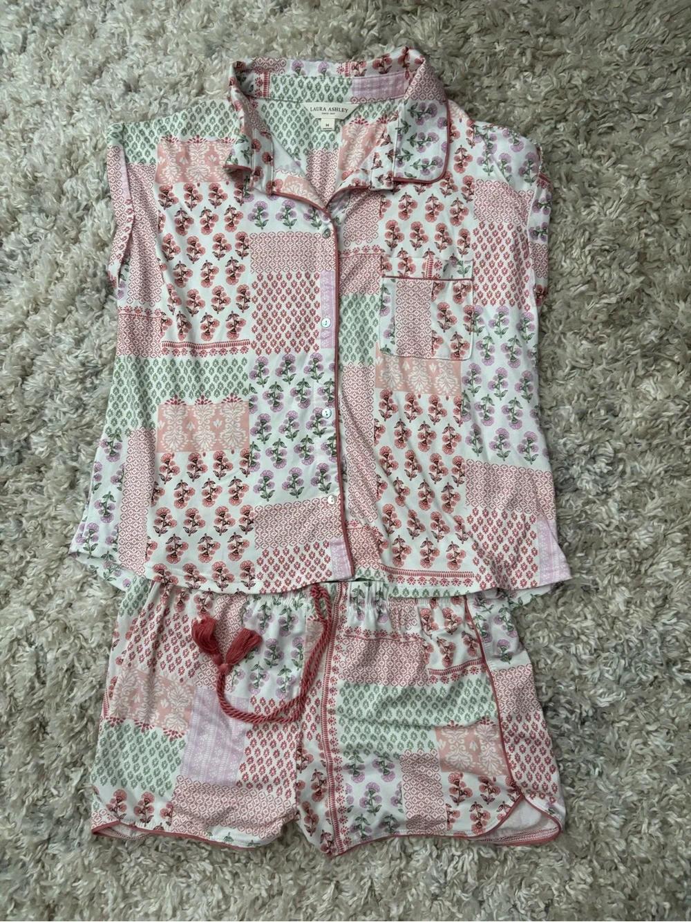 Laura Ashley Pink Patchwork Floral Short Pajama Set